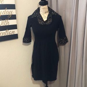 Adorable black sweater dress with mock collar